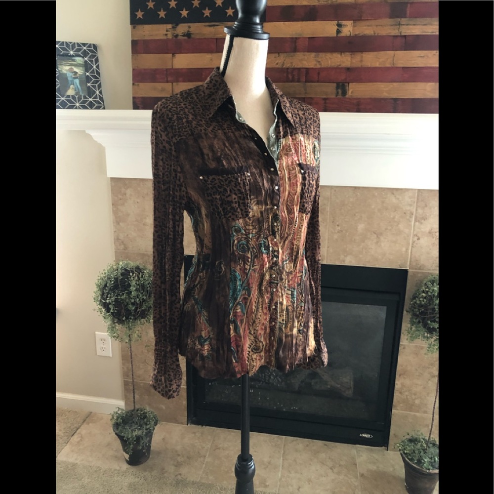 Jaipur Brown Patterned Snap Front Blouse - image 6